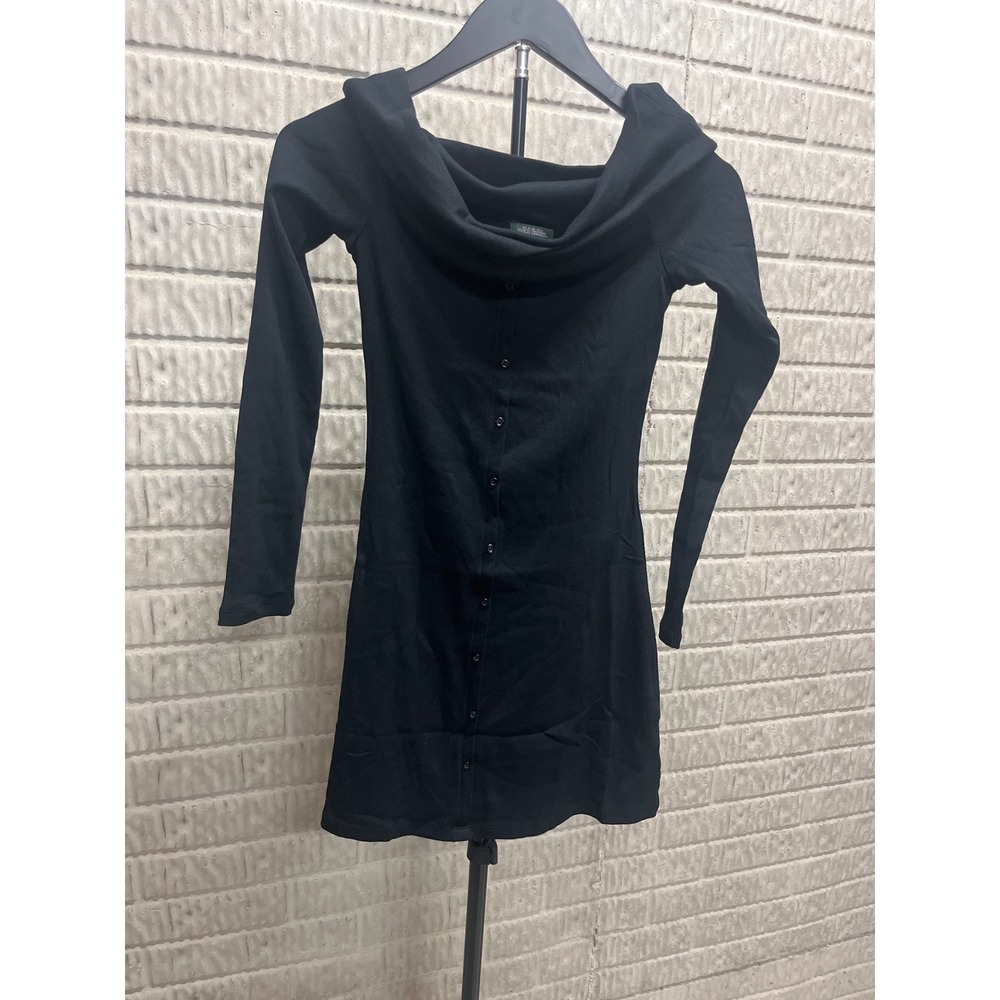 Wild Fable Womens XS Black Ribbed‎ Off Shoulder Button Front Mini Dress NWT